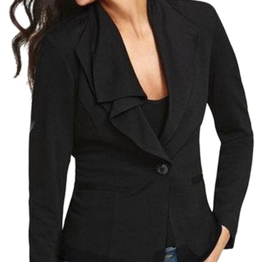 Cabi Black Medium Ruffle Button Blazer